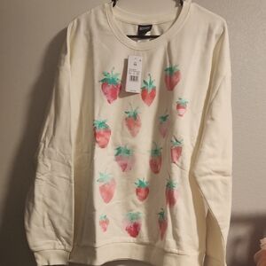 New With Tags White Sweatshirt with Strawberry  Water Color Design